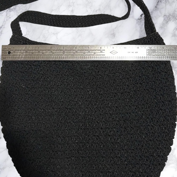 Crochet Hobo Purse Crossbody Sling Black Knit Roomy - Picture 2 of 6
